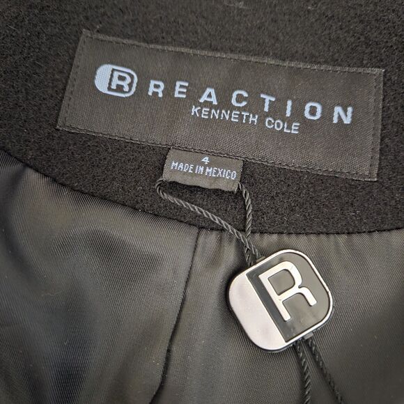 Kenneth Cole Reaction Double Breasted Peacoat Women's 4 Black Luxury Wool Blend - Picture 4 of 9